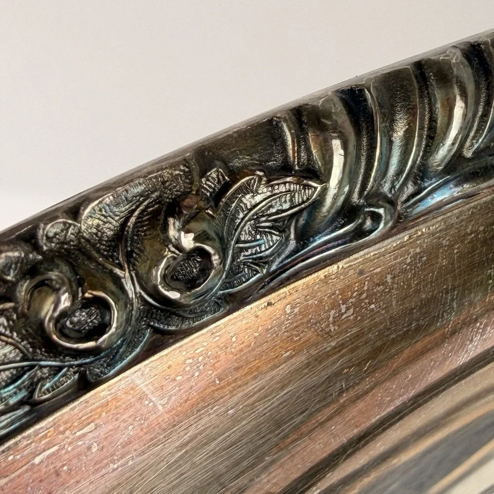 Vintage Silver Plated‎ Oval Serving Tray Rose Rim Victorian Style 13